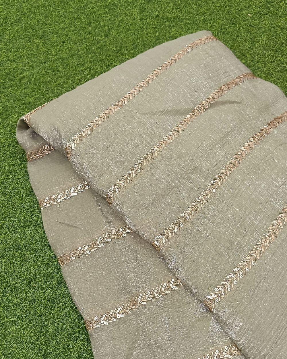 Gold Crush Work Sage Green Colour 44 Inches Width