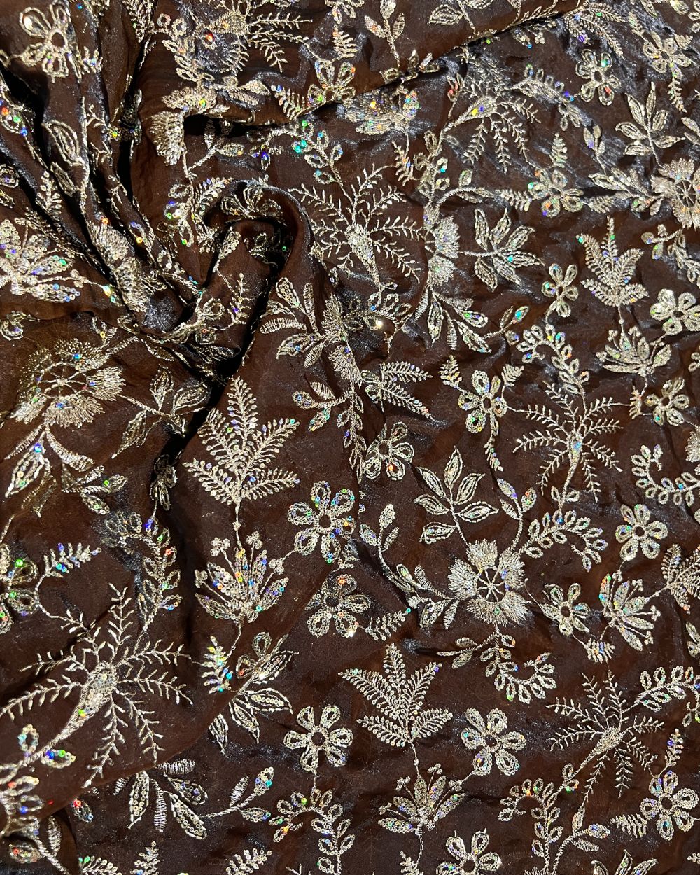 Space Silk Work Coffee  Colour 42 Inches Width