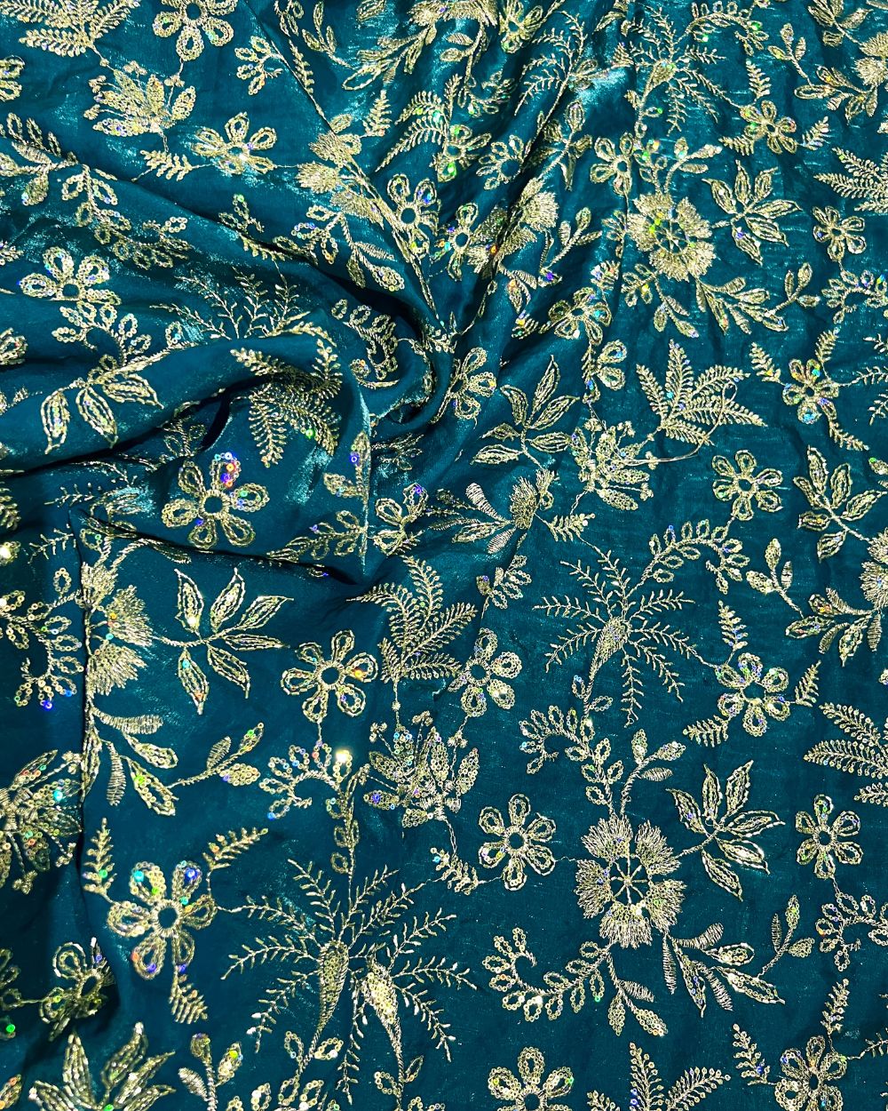 Space Silk Work Peacock Green Colour 42 Inches Width