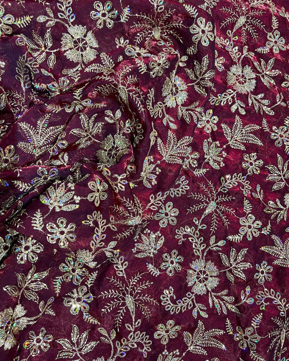 Space Silk Work Maroon Colour 42 Inches Width