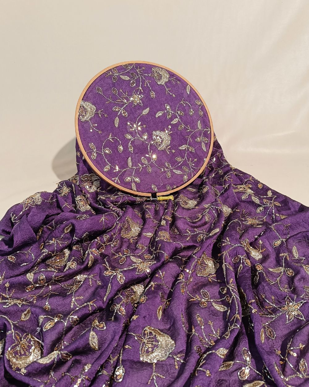 Nayra Crush Silk Work Dark Lavender Colour 44 Inches Width