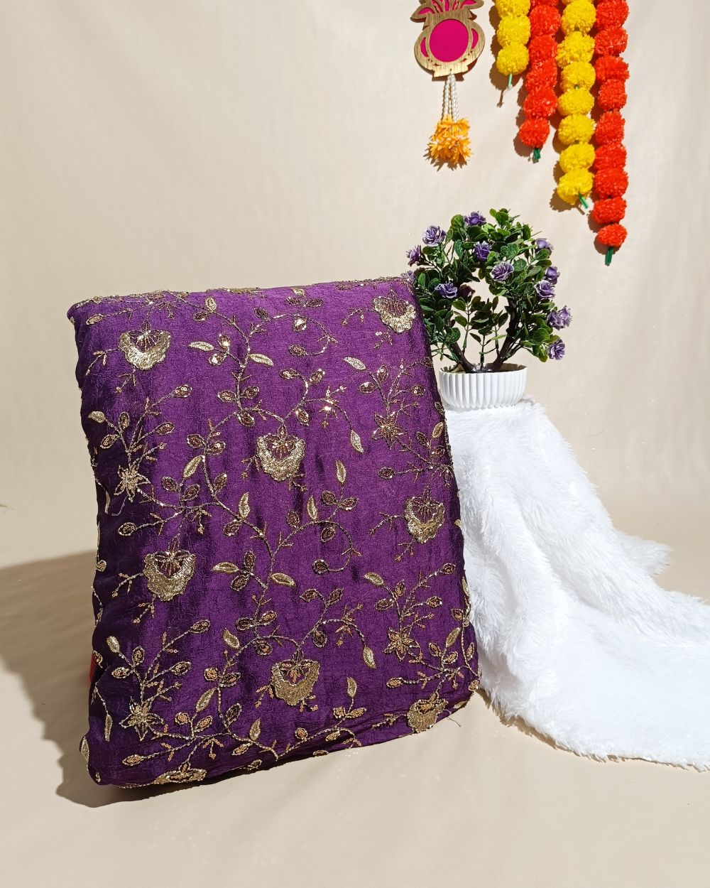 Nayra Crush Silk Work Dark Lavender Colour 44 Inches Width