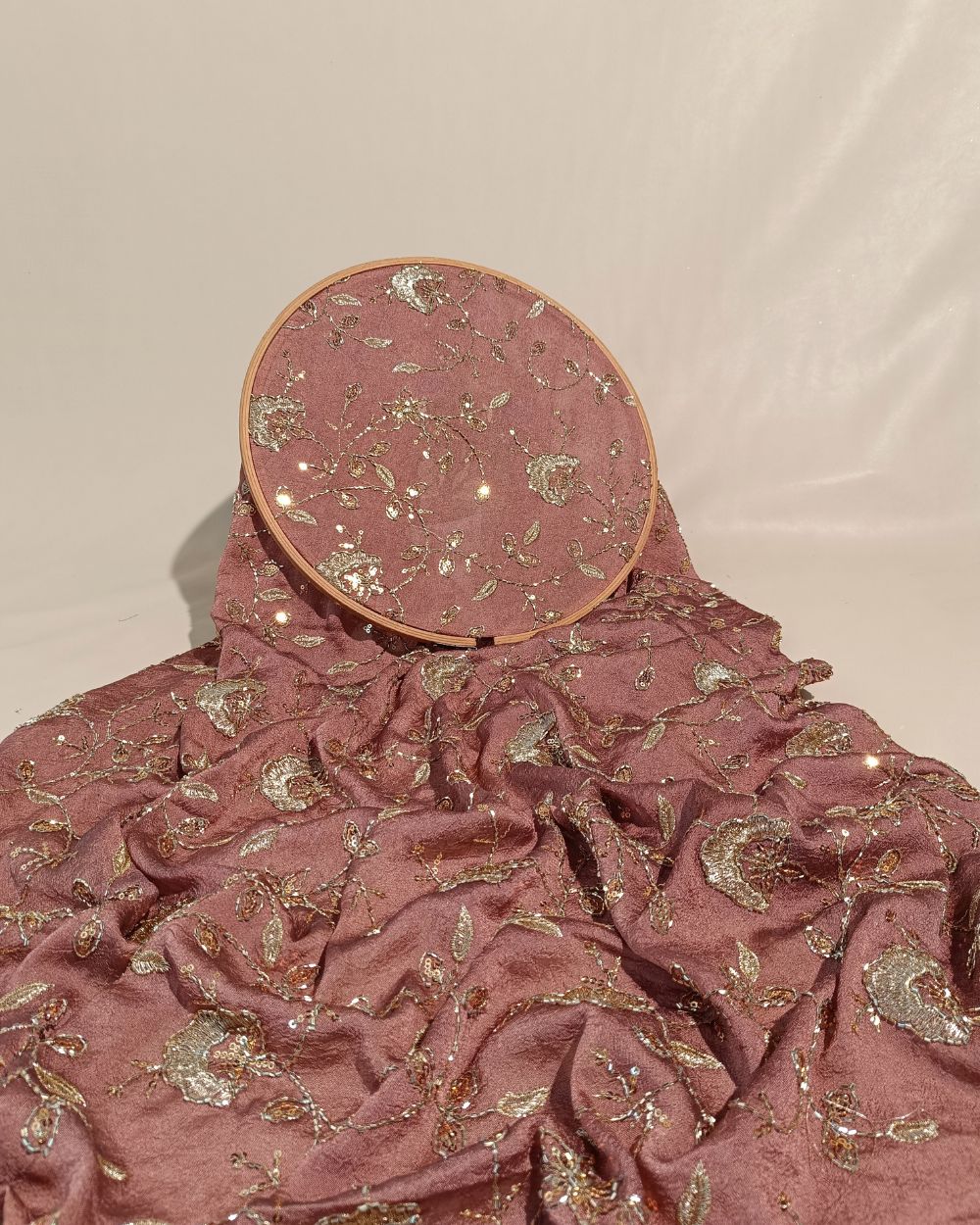 Nayra Crush Silk Work Light Brown Colour 44 Inches Width