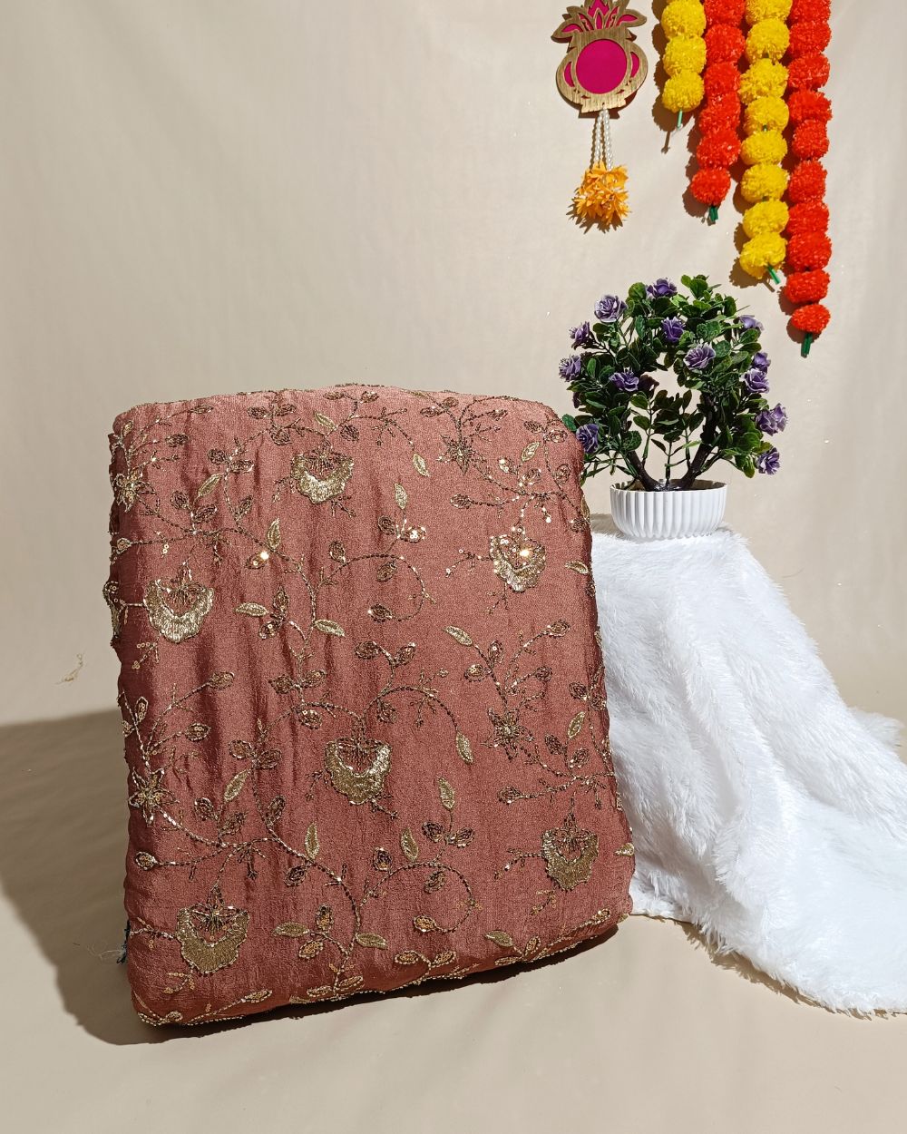 Nayra Crush Silk Work Light Brown Colour 44 Inches Width