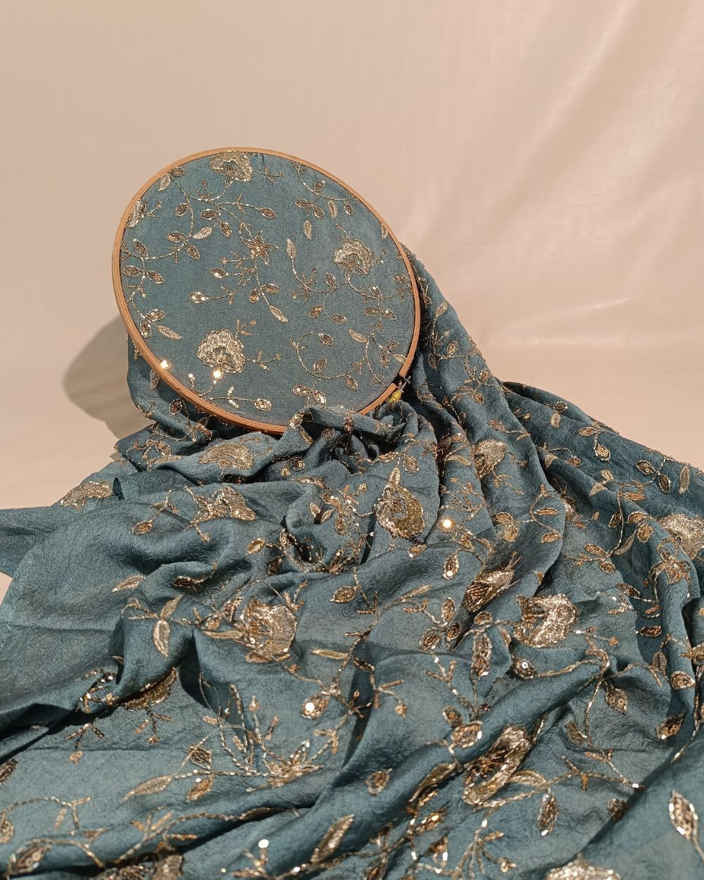 Nayra Crush Silk Work Dark Pista Colour 44 Inches Width