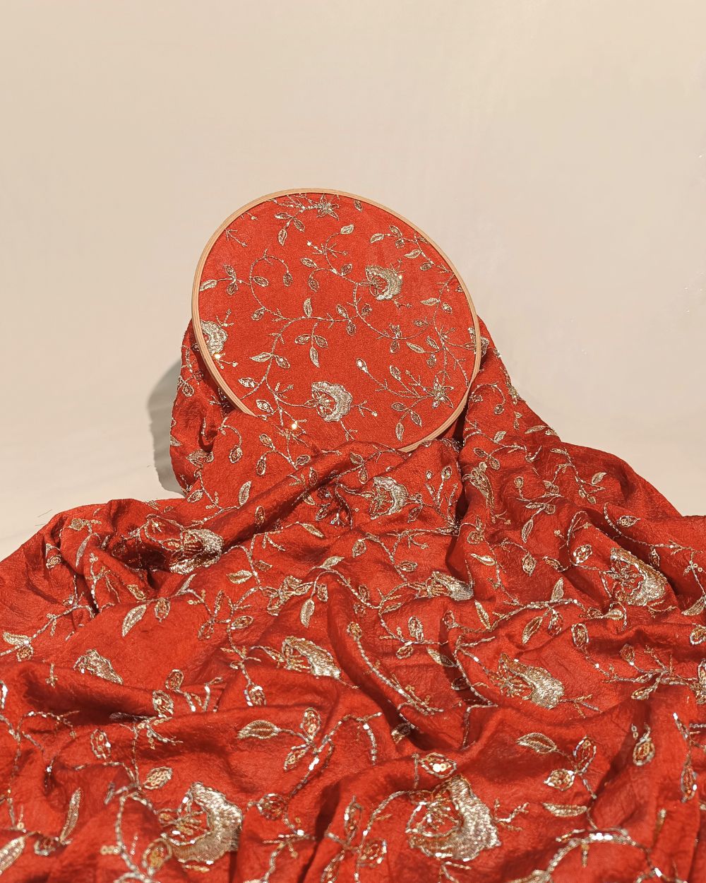 Nayra Crush Silk Work Burnt Orange Colour 44 Inches Width