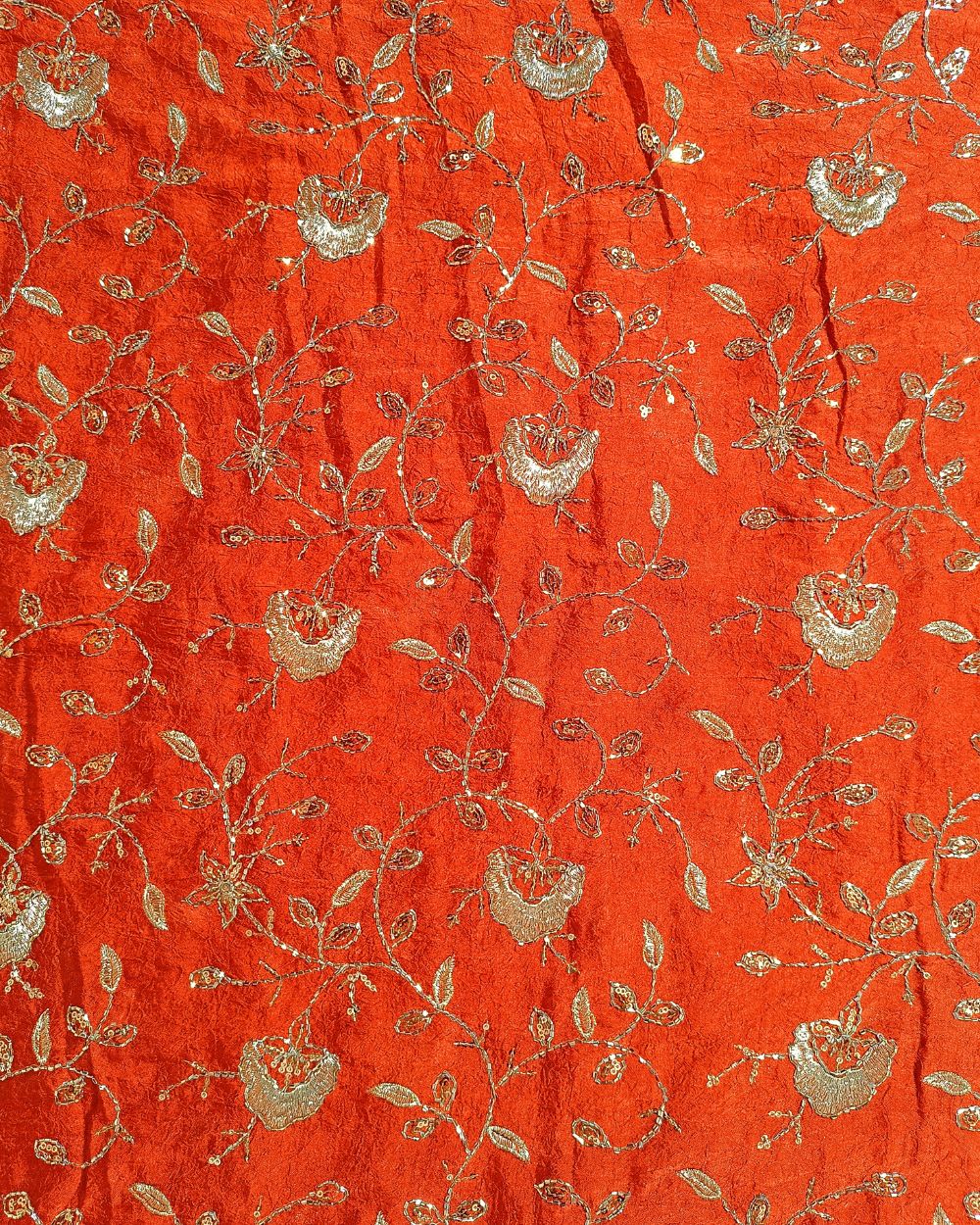 Nayra Crush Silk Work Burnt Orange Colour 44 Inches Width