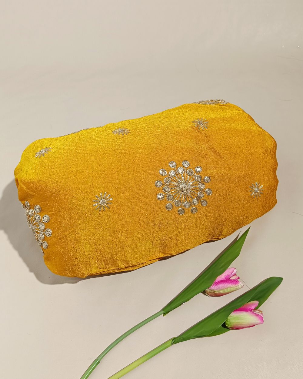 Rangoli Crush Silk Work Mustard Yellow Colour 44 Inches Width