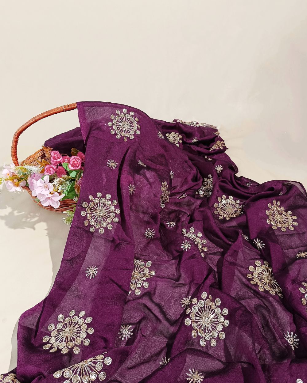 Rangoli Crush Silk Work Wine Colour 44 Inches Width