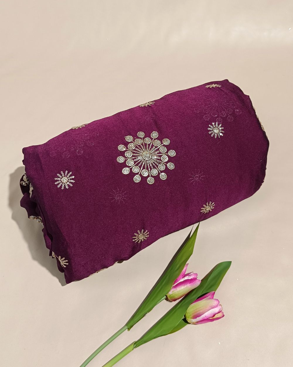 Rangoli Crush Silk Work Wine Colour 44 Inches Width
