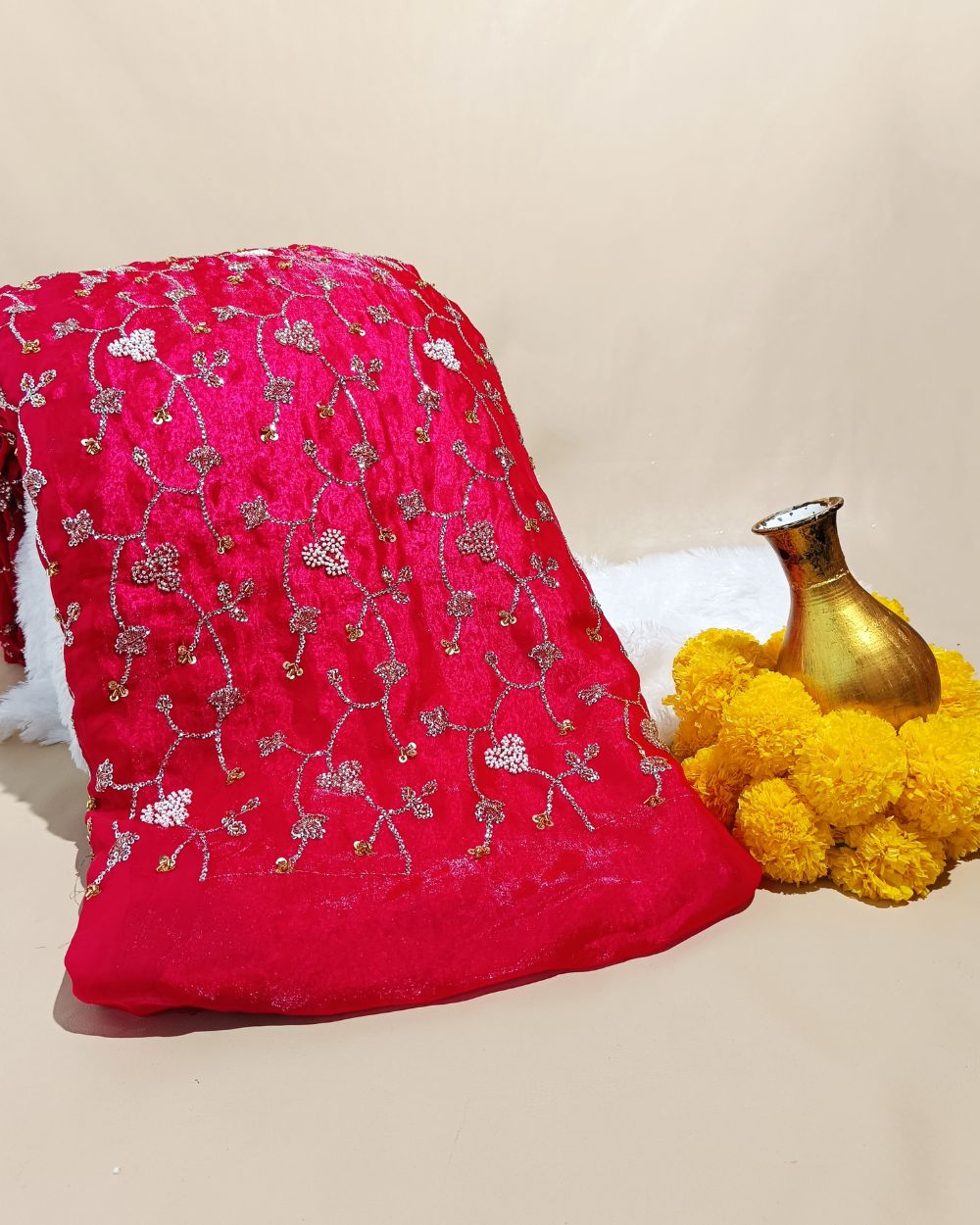 Space Silk Work Rani Pink Colour 44 Inches Width