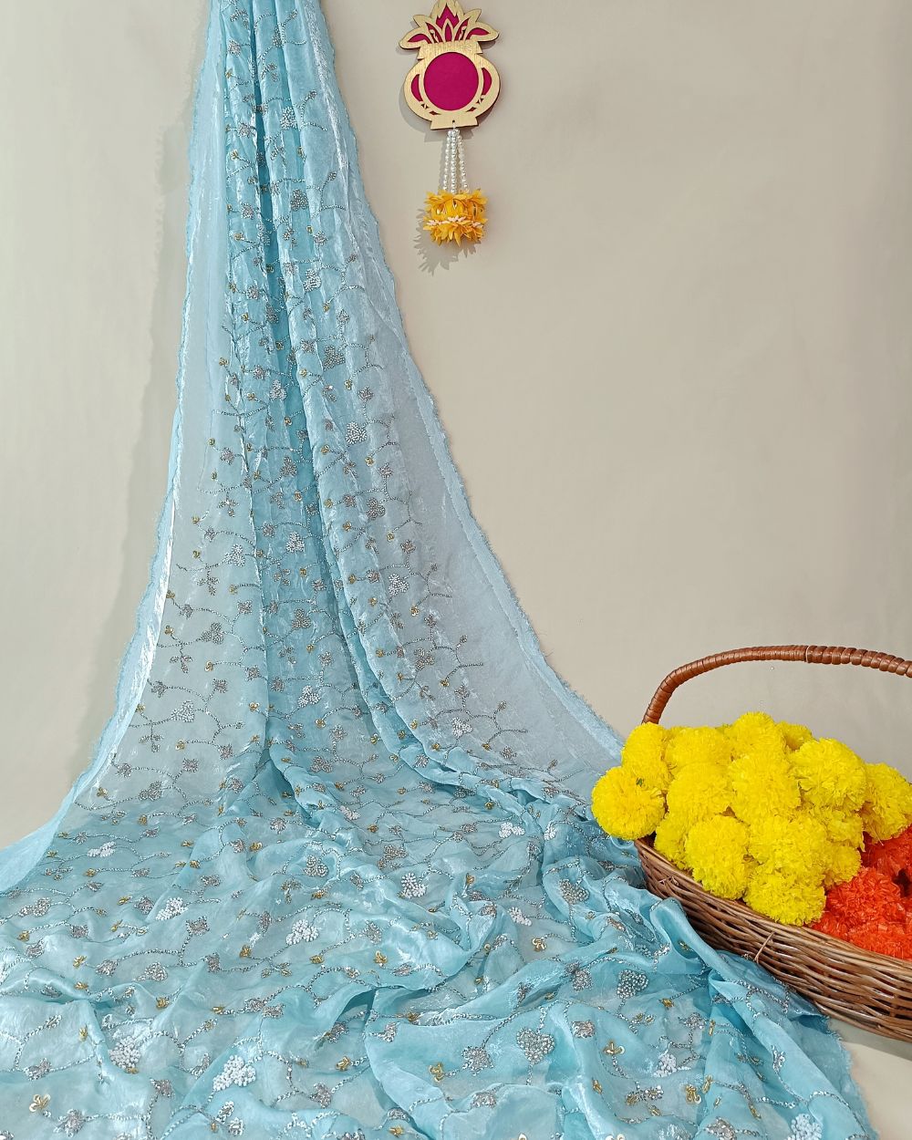 Space Silk Work Sky Blue Colour 44 Inches Width