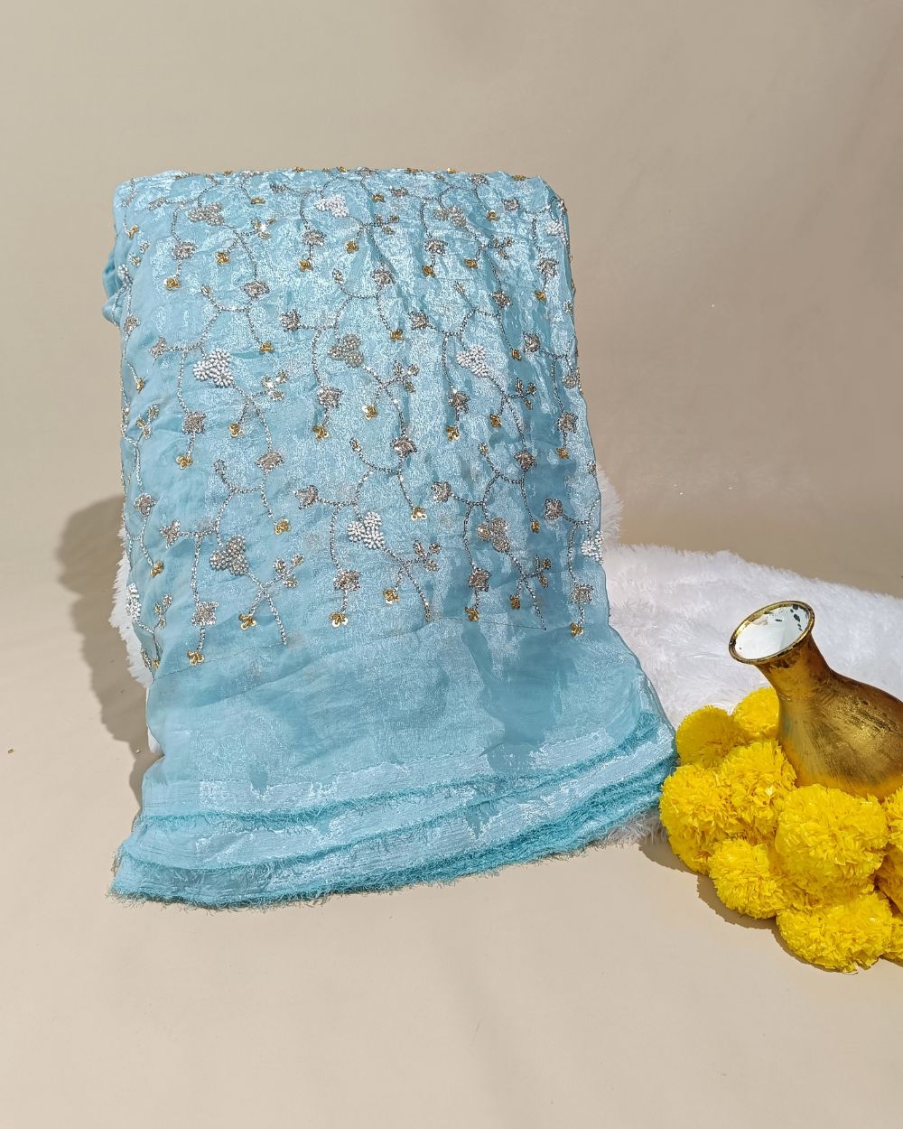Space Silk Work Sky Blue Colour 44 Inches Width
