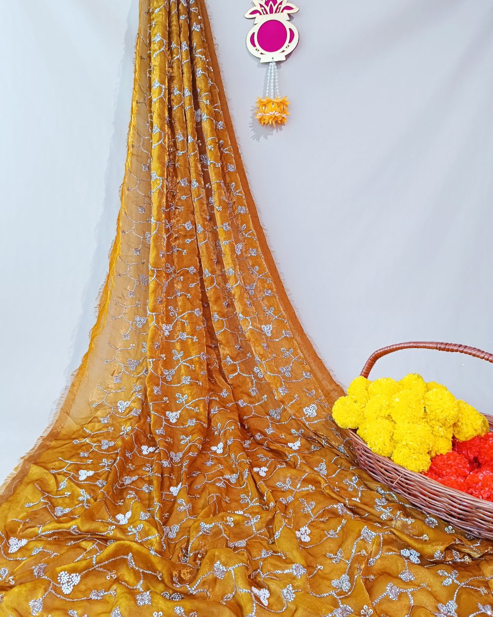 Space Silk Work Golden Yellow Colour 44 Inches Width