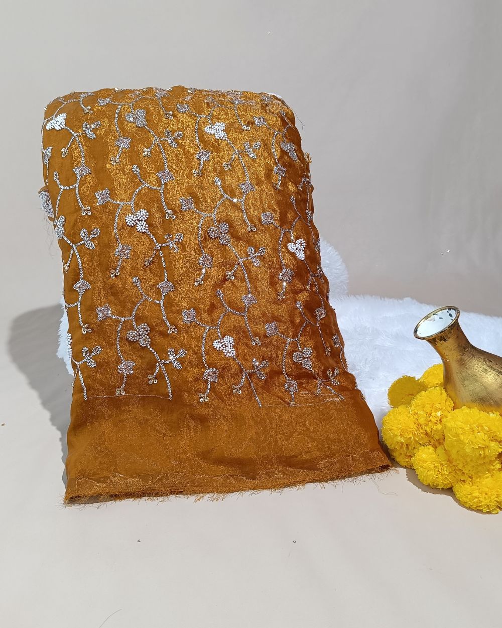 Space Silk Work Golden Yellow Colour 44 Inches Width