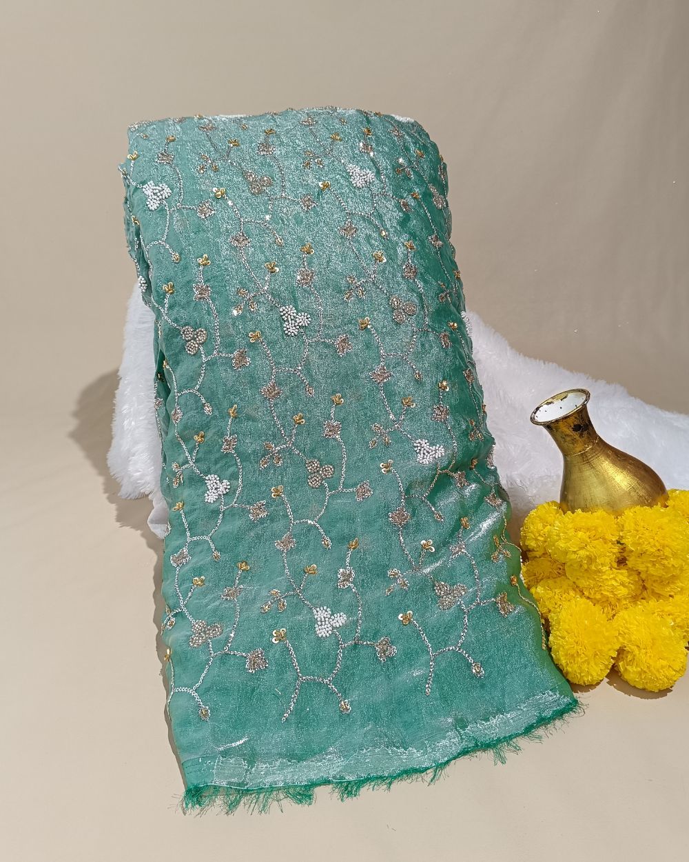 Space Silk Work Sea green Colour 44 Inches Width
