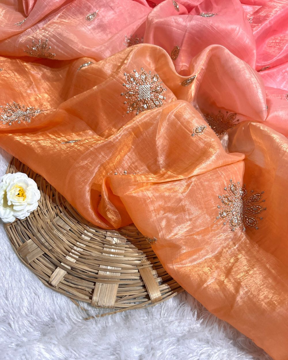 Shaded Gold Crush Work Peach Pink Colour 46 Inches Width
