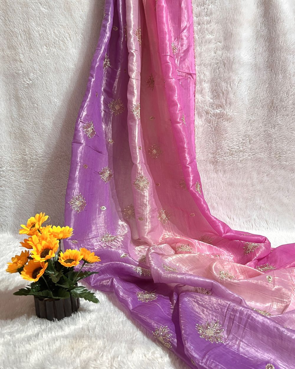 Shaded Gold Crush Work Pinkish Lavender Colour 46 Inches Width