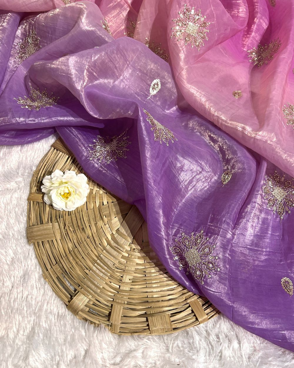 Shaded Gold Crush Work Pinkish Lavender Colour 46 Inches Width