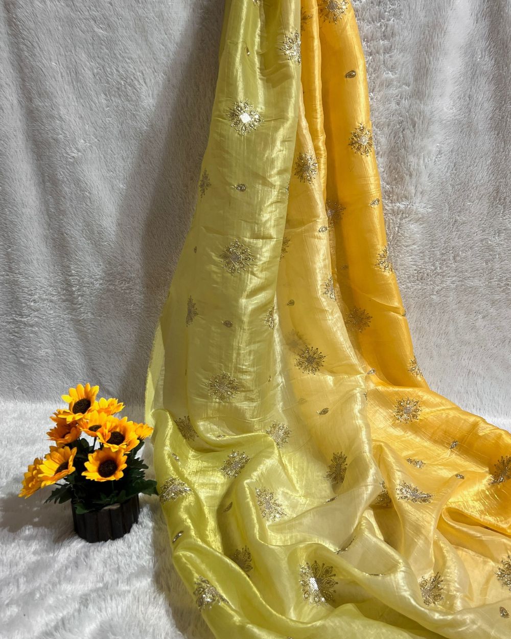 Shaded Gold Crush Work Greenish Yellow Colour 46 Inches Width