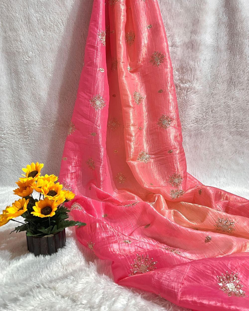 Shaded Gold Crush Work Pink Colour 46 Inches Width