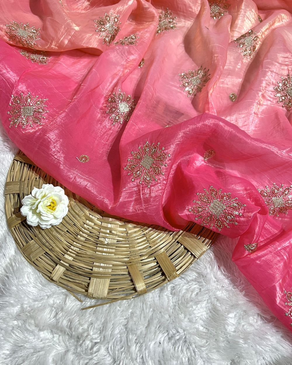 Shaded Gold Crush Work Pink Colour 46 Inches Width