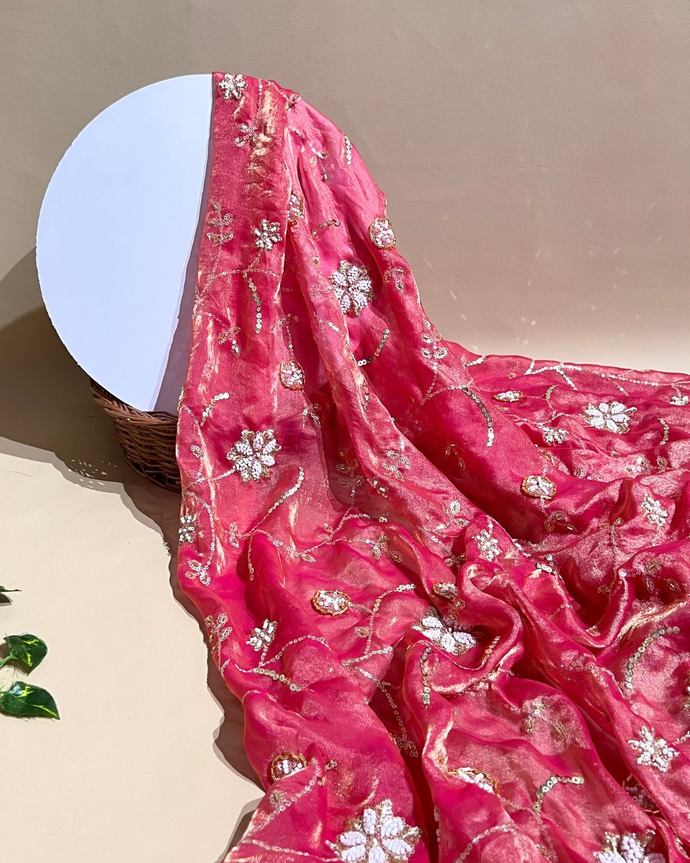 Space Silk Work Copper Pink Colour 46 Inches Width