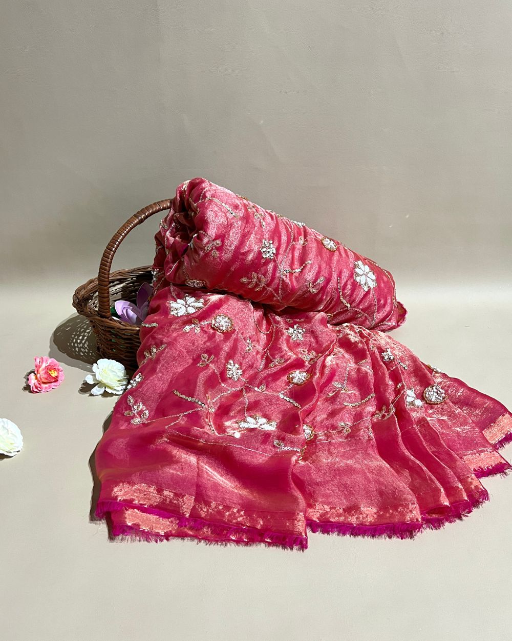 Space Silk Work Copper Pink Colour 46 Inches Width