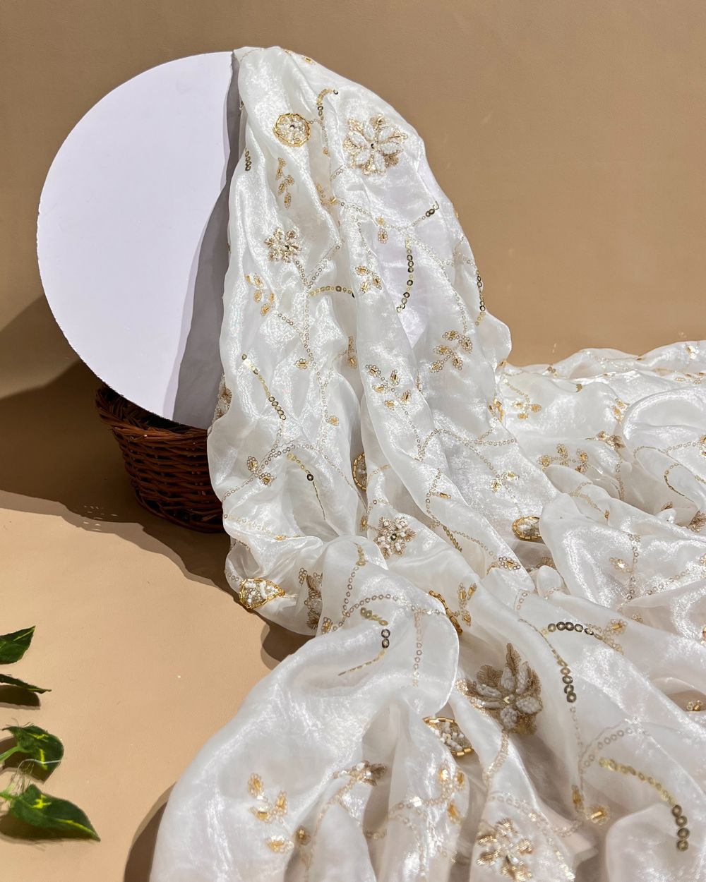 Space Silk Work White Colour 46 Inches Width