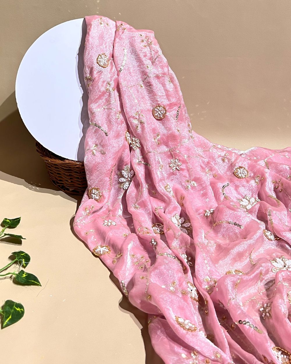 Space Silk Work Pastel Pink Colour 46 Inches Width