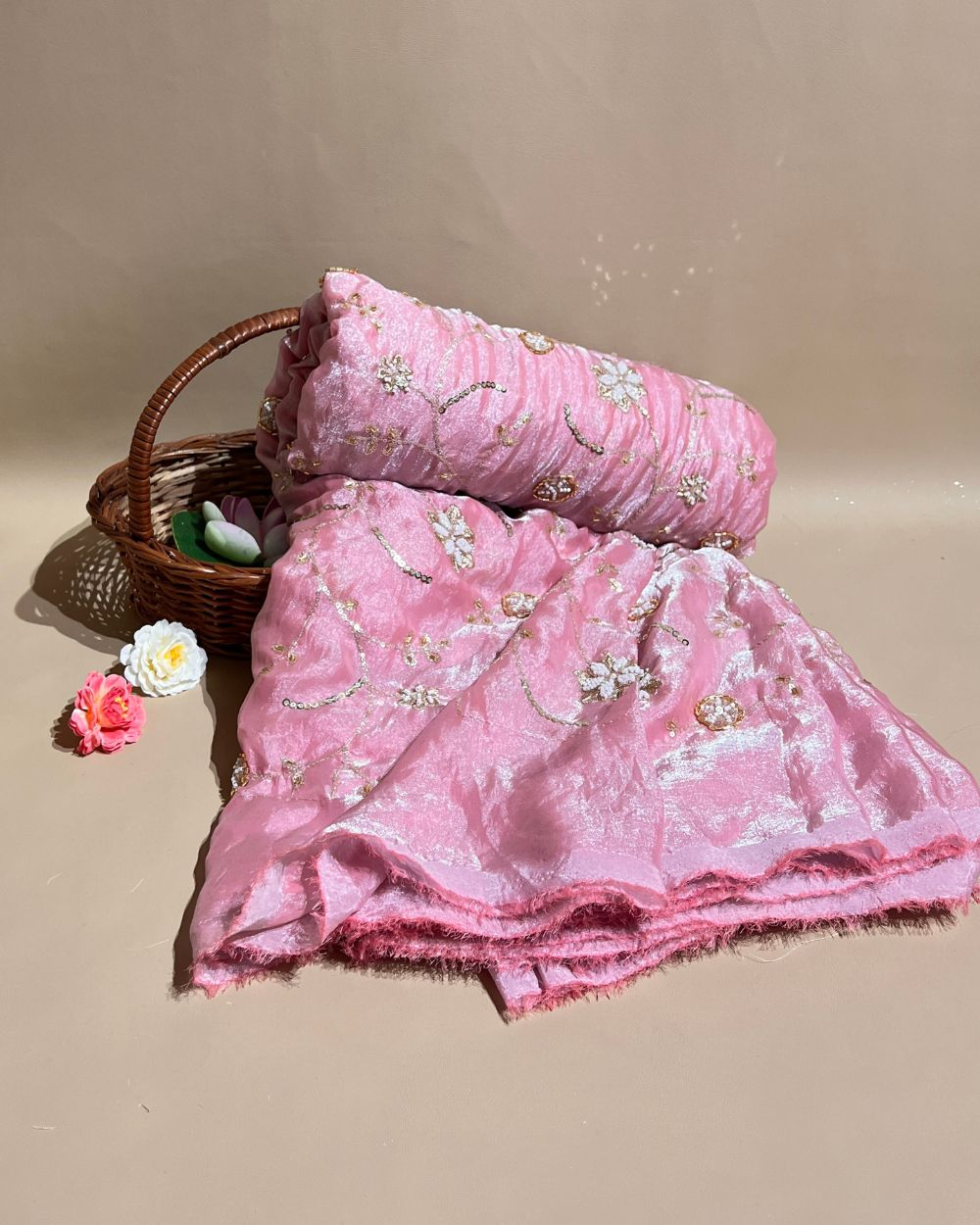 Space Silk Work Pastel Pink Colour 46 Inches Width