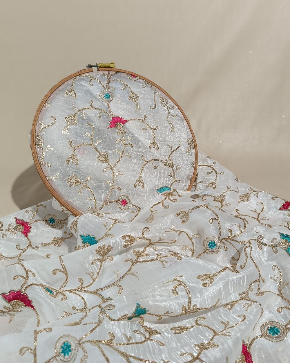 Gold Crush Work White Colour 46 Inches Width