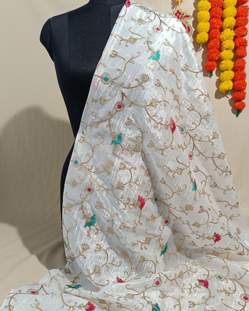 Gold Crush Work White Colour 46 Inches Width