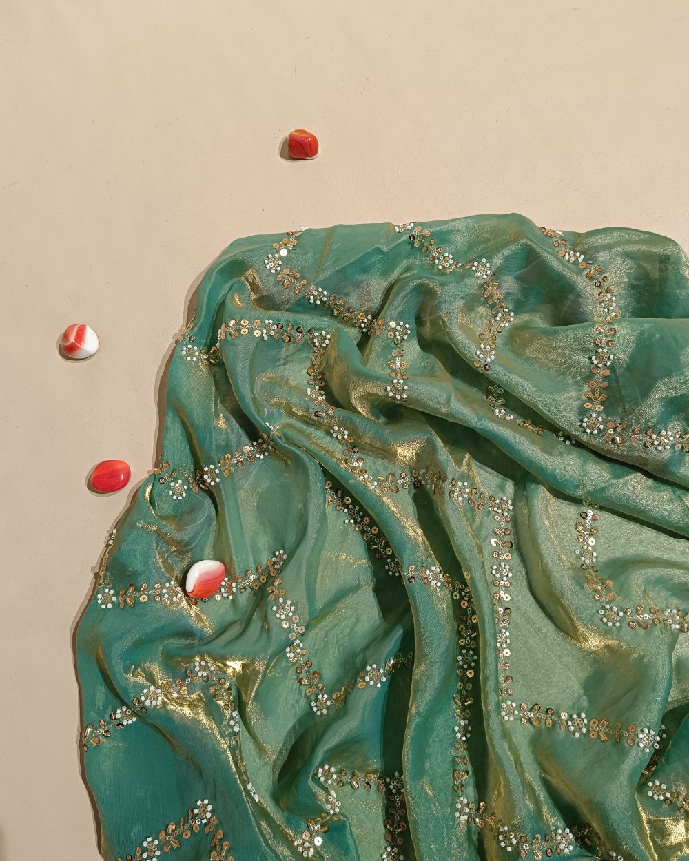 Space Silk Work Light Sea Green Colour 46 Inches Width