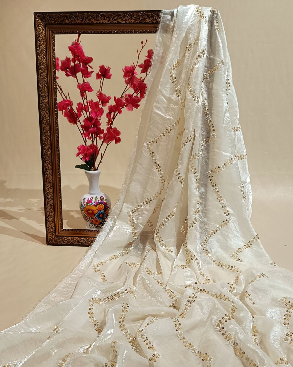 Space Silk Work Off White Colour 46 Inches Width