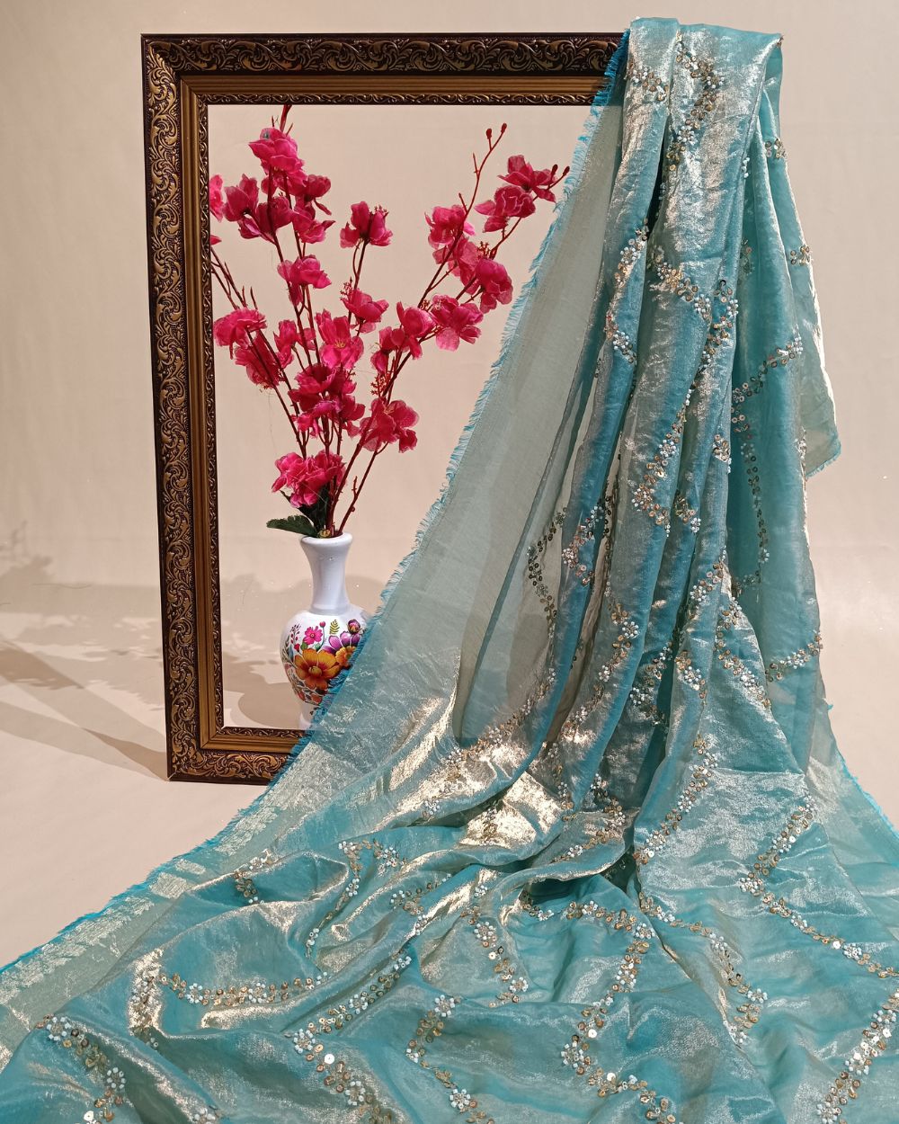 Space Silk Work Pastel Sky Blue Colour 46 Inches Width