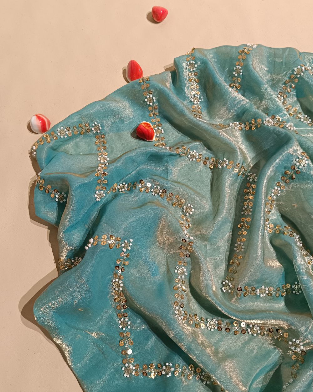 Space Silk Work Pastel Sky Blue Colour 46 Inches Width