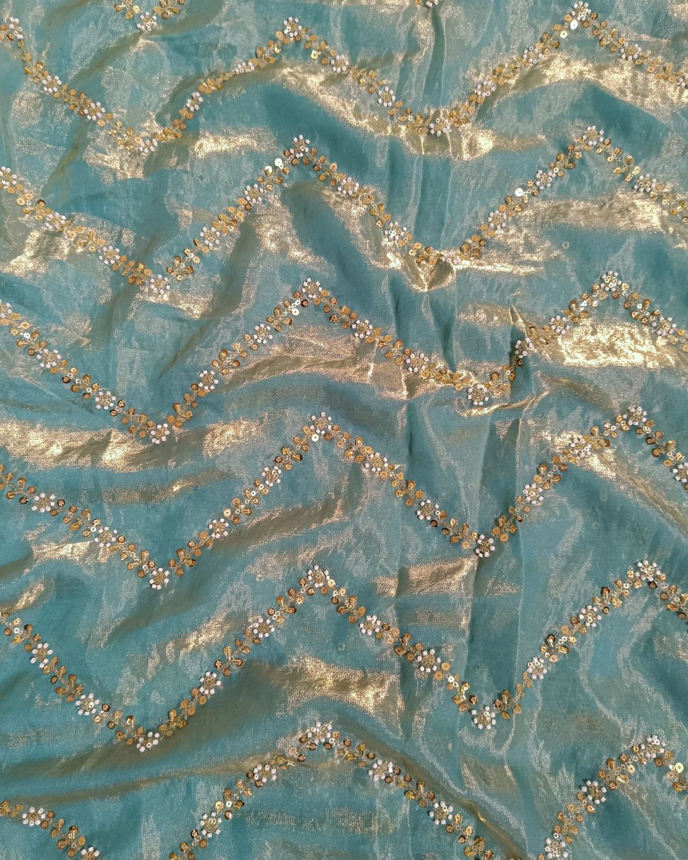 Space Silk Work Pastel Sky Blue Colour 46 Inches Width