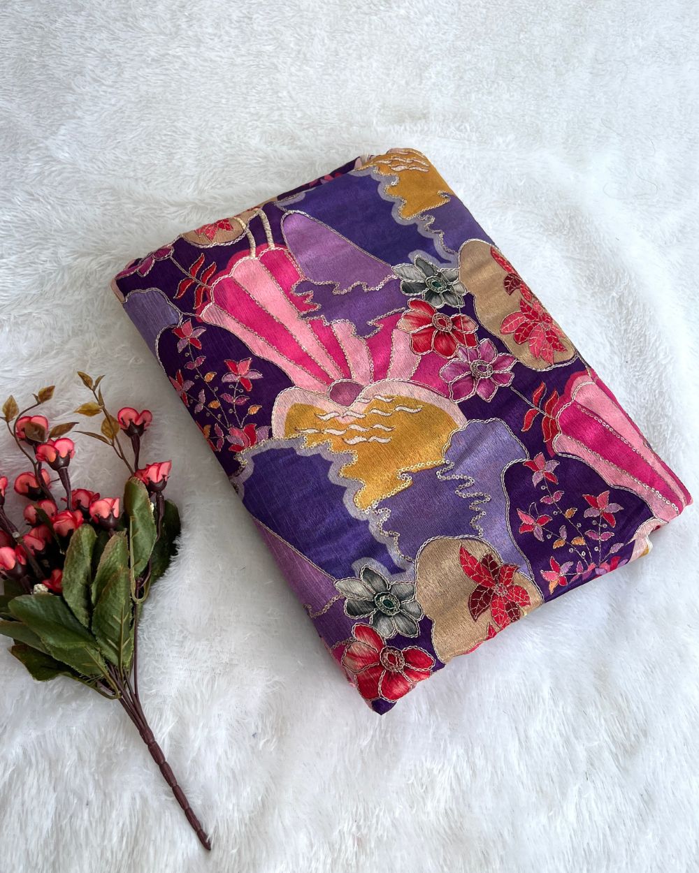 Chinnon Work Cream Purple Colour 44 Inches Width