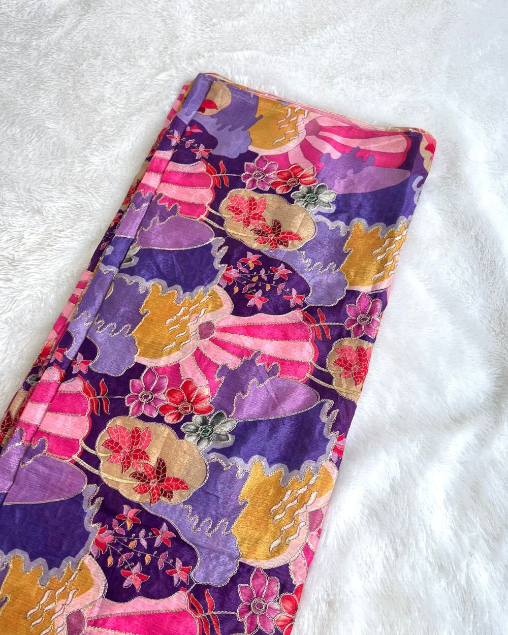 Chinnon Work Cream Purple Colour 44 Inches Width
