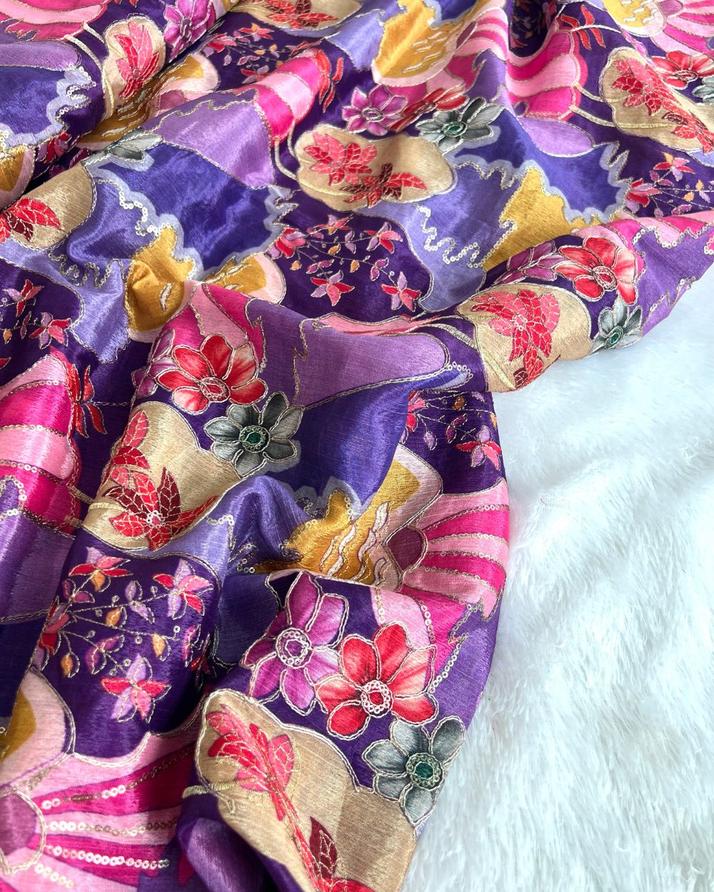 Chinnon Work Cream Purple Colour 44 Inches Width