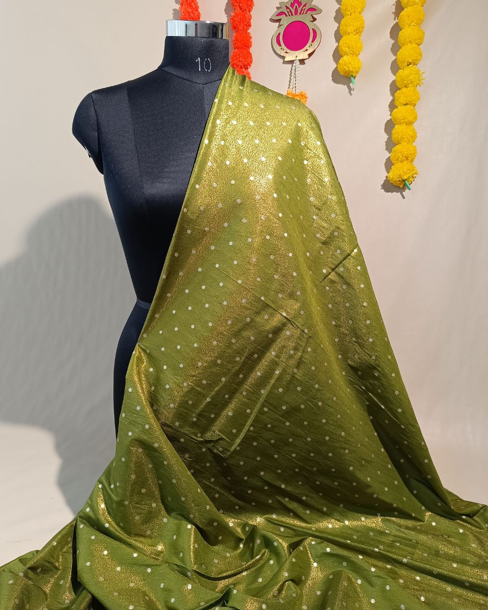 Cosmos Butti Work Mehandi Green Colour 42 Inches Width