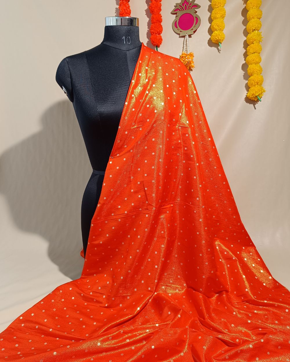 Cosmos Butti Work Orange Colour 42 Inches Width