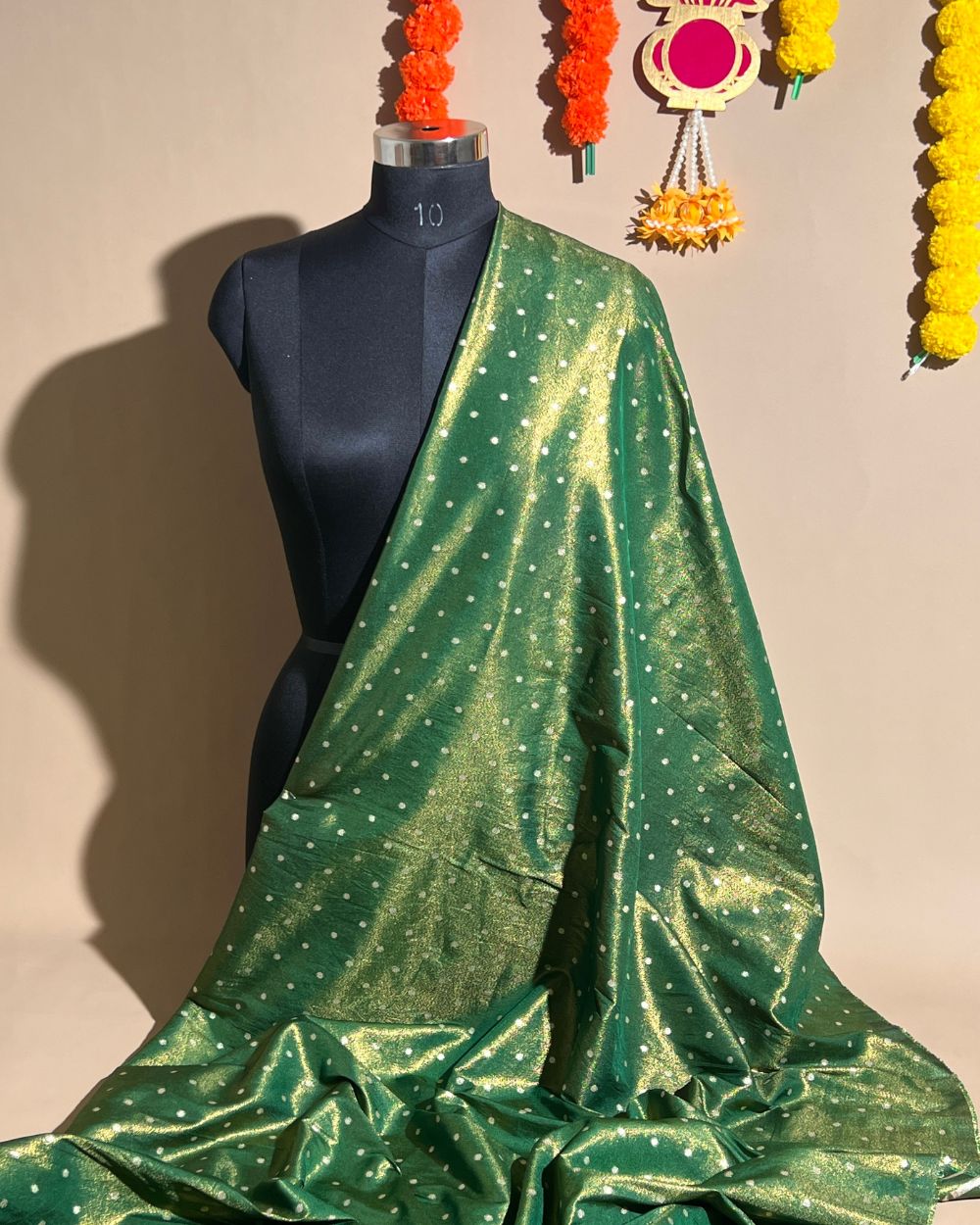 Cosmos Butti Work Green Colour 42 Inches Width