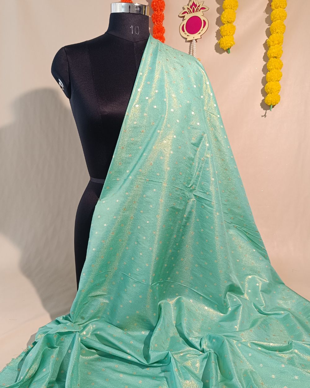 Cosmos Butti Work Pastel Turquoise Colour 42 Inches Width