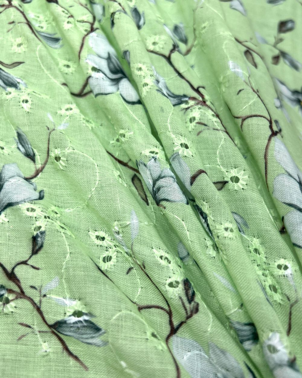 Hakoba Cotton Work Pista Green Colour 40 Inches Width