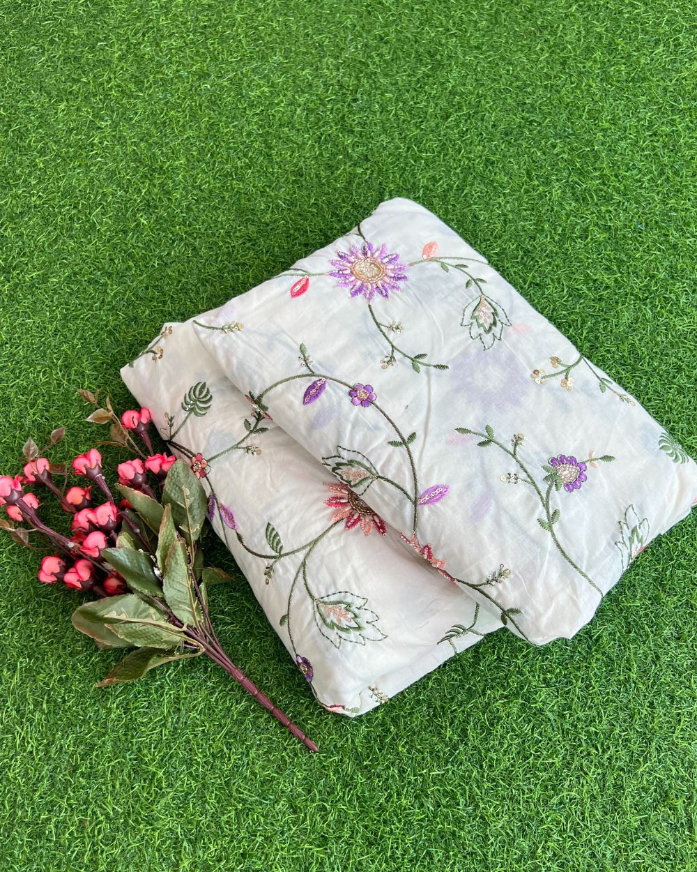 Kora Cotton Work Off-White Colour 45 Inches Width