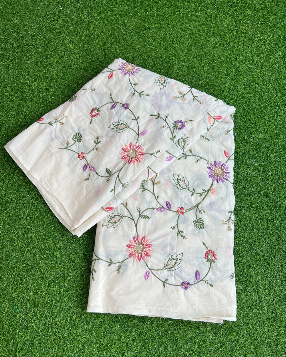 Kora Cotton Work Off-White Colour 45 Inches Width