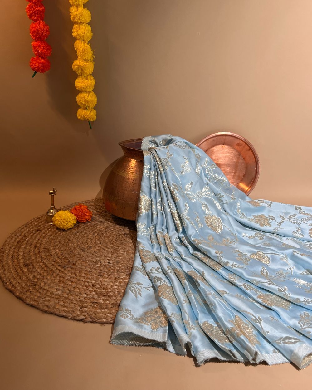 Premium Dola Silk Banarasi Pastel Blue Colour 44 Inches Width