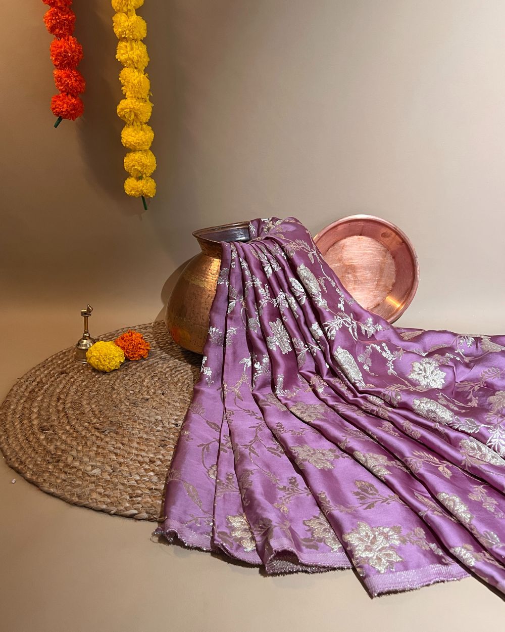 Premium Dola Silk Banarasi Pastel Lilac Colour 44 Inches Width